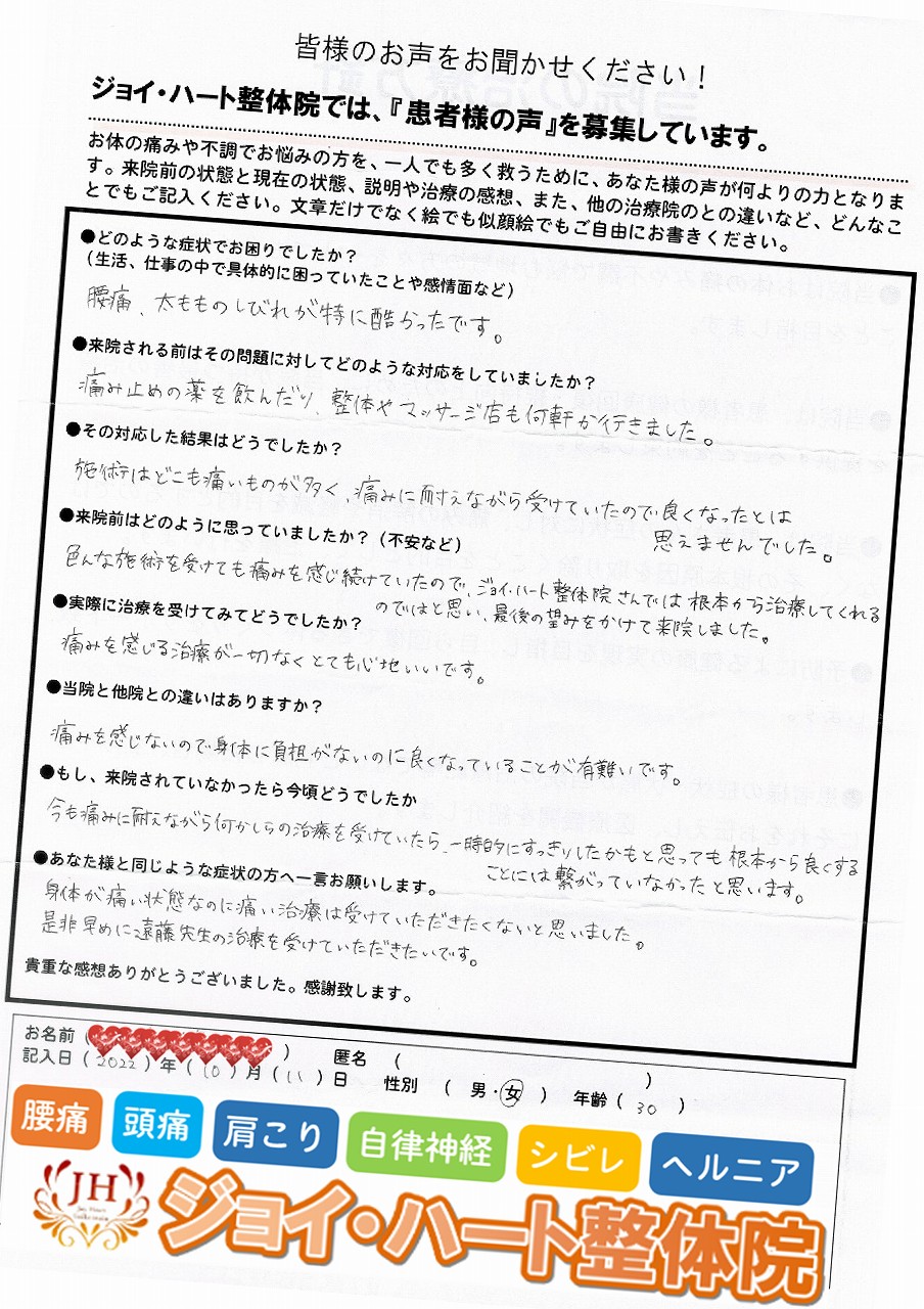 腰痛、痺れ